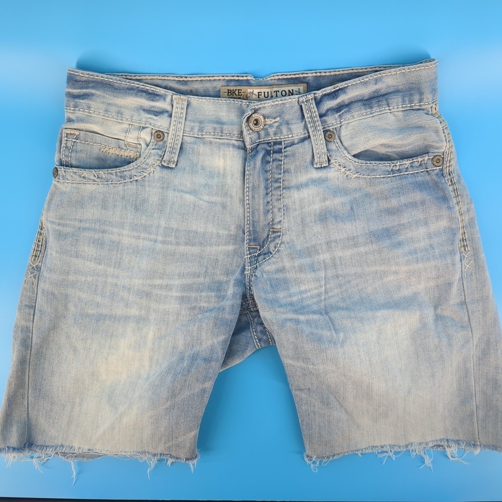 BKE Fulton Denim Cut Off Jean Shorts Men's 30S Light Wash Stretch Raw‎ Hem Jorts